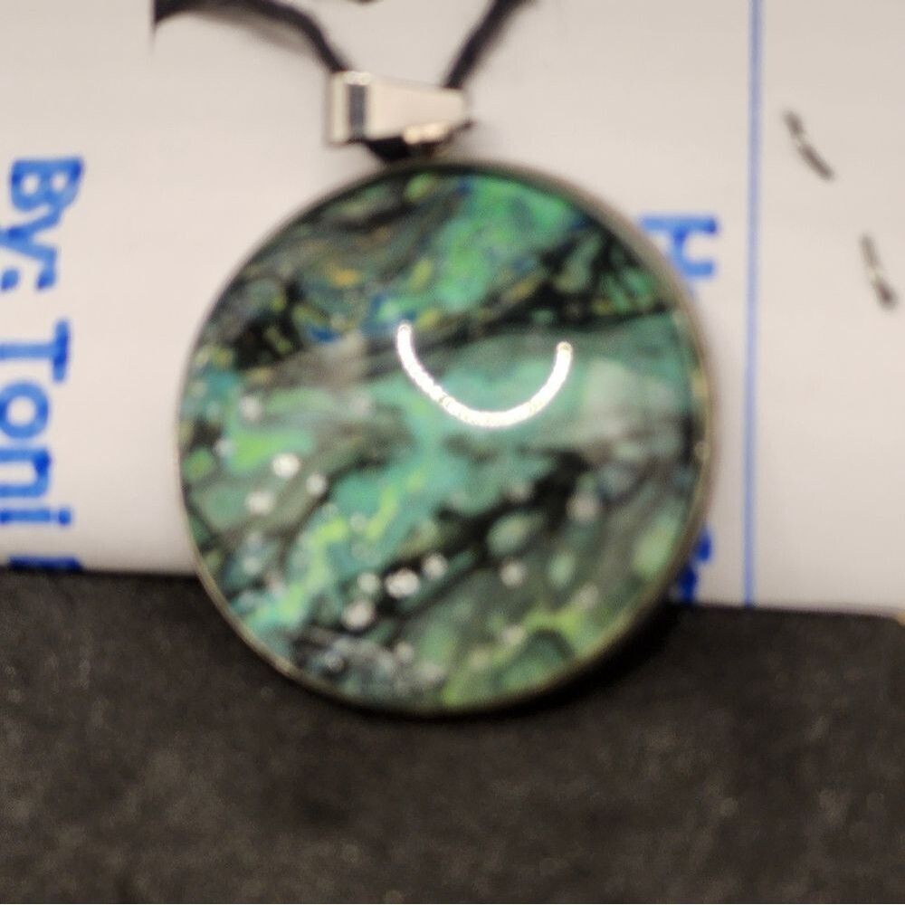 Hand Crafted Necklace Medallion Pendant 1" Round  Pendant 22" Black Cord